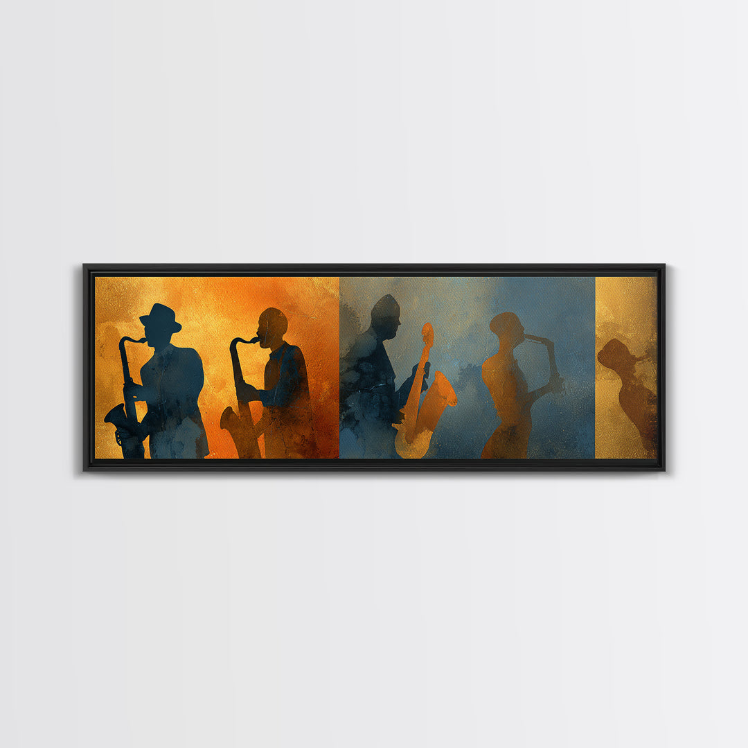 Jazz Quartet Silhouettes Canvas Print, Music Studio Art, Gallery Decor, Studio Decor, Oil Painting, Rhythm, Contemporary Art, MSA-3x1-62