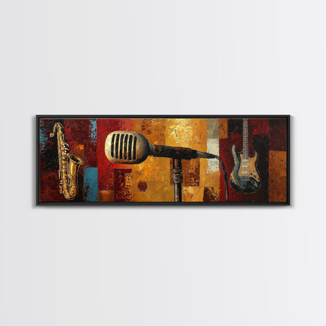 Microphone Portrait with Golden Spotlight Canvas Print, Music Studio Art, Custom Painting, Studio Decor, Fine Art, Rhythm, MSA-3x1-71