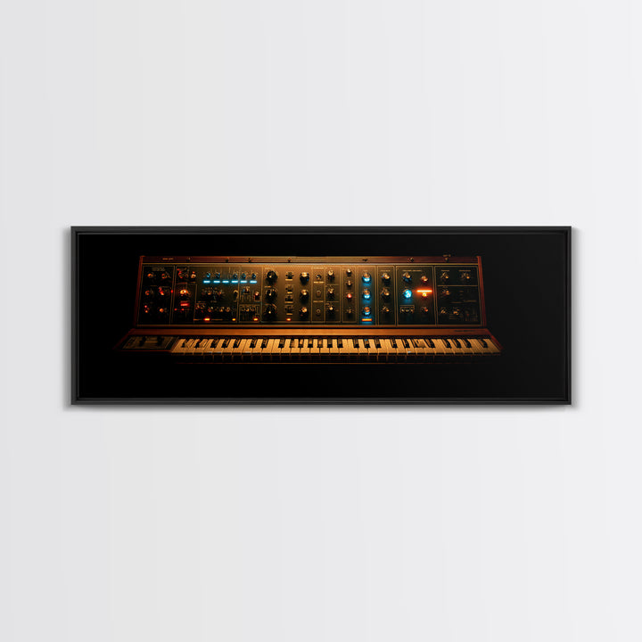 Synthesizer Knobs and Neon Reflections Framed Canvas Print, Music Studio Art, Painting from Photo, Studio Decor, Oil Painting, MSA-3x1-74
