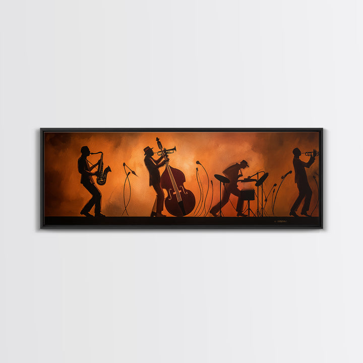 Jazz Quartet Silhouettes Canvas Print, Music Studio Art, Modern Wall Art, Studio Decor, Watercolor Art, Rhythm, Boho Art, MSA-3x1-86