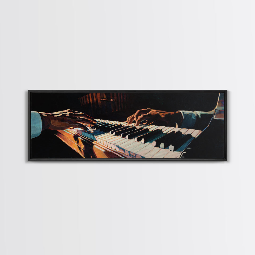 Piano Keys with Hands in Cinematic Shadow Canvas Print, Music Studio Art, Music Lover, Studio Decor, Fine Art, Rhythm, MSA-3x1-93
