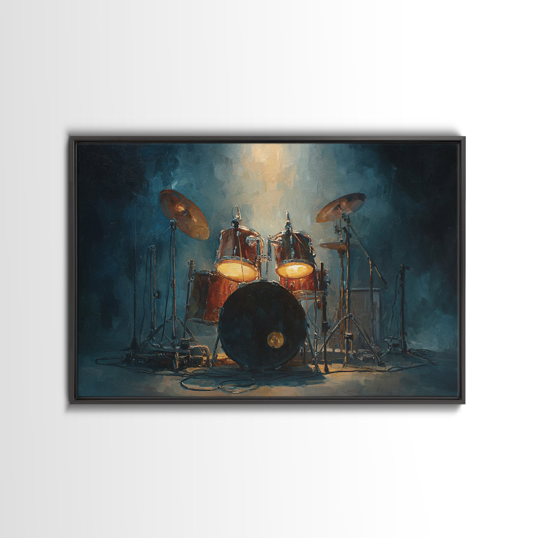 Drum Kit Silhouette Framed Canvas Print, Music Studio Art, Music Poster, Studio Decor, Fine Art, Rhythm, Personalized Art, MSA-3x2-10