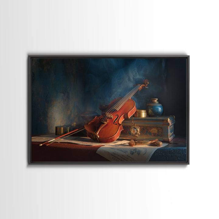 Violin and Bow Framed Canvas Print, Music Studio Art, Wall Art Printable, Studio Decor, Fine Art, Rhythm, Music Gift, MSA-3x2-20