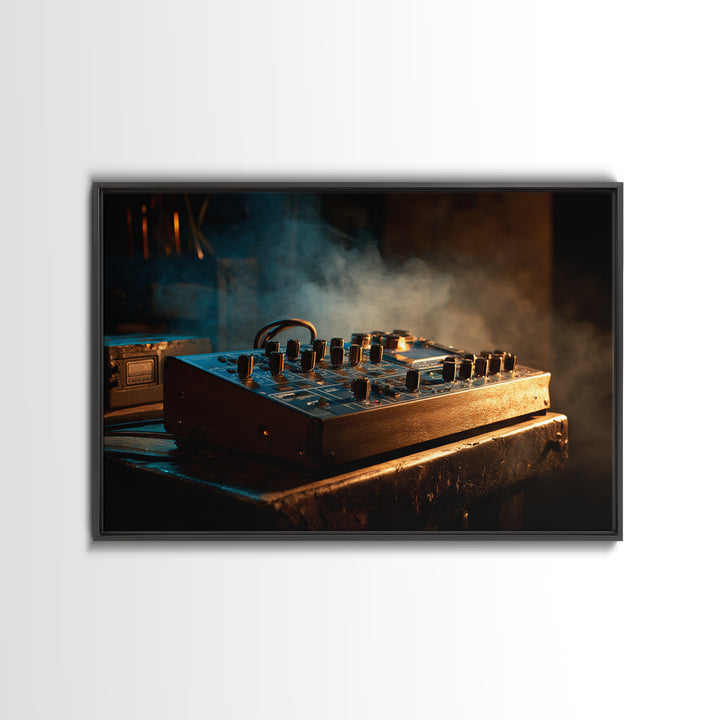 Synthesizer Knobs and Neon Reflections Canvas Print, Music Studio Art, Trendy Wall Art, Studio Decor, Fine Art, Rhythm, MSA-3x2-38