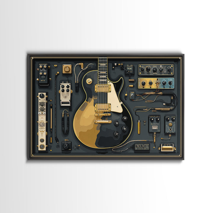 Electric Guitar Pedals and Cables Graphic Art Canvas Print, Music Studio Art, Personalized Art, Studio Decor, Fine Art, Rhythm, MSA-3x2-49