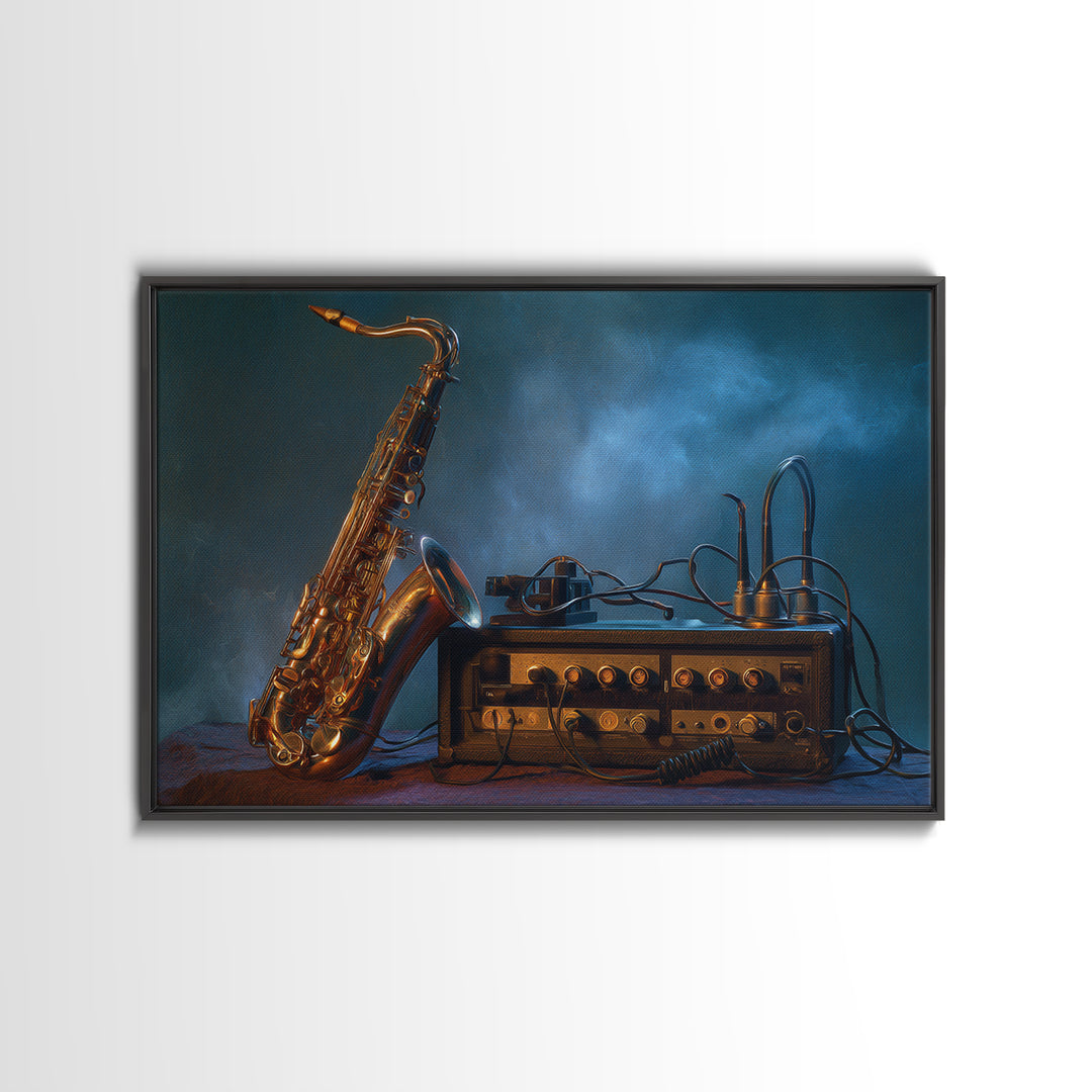 Jazz Saxophone with Smoky Blue Background Canvas Print, Music Studio Art, Painting from Photo, Studio Decor, Fine Art, Rhythm, MSA-3x2-54
