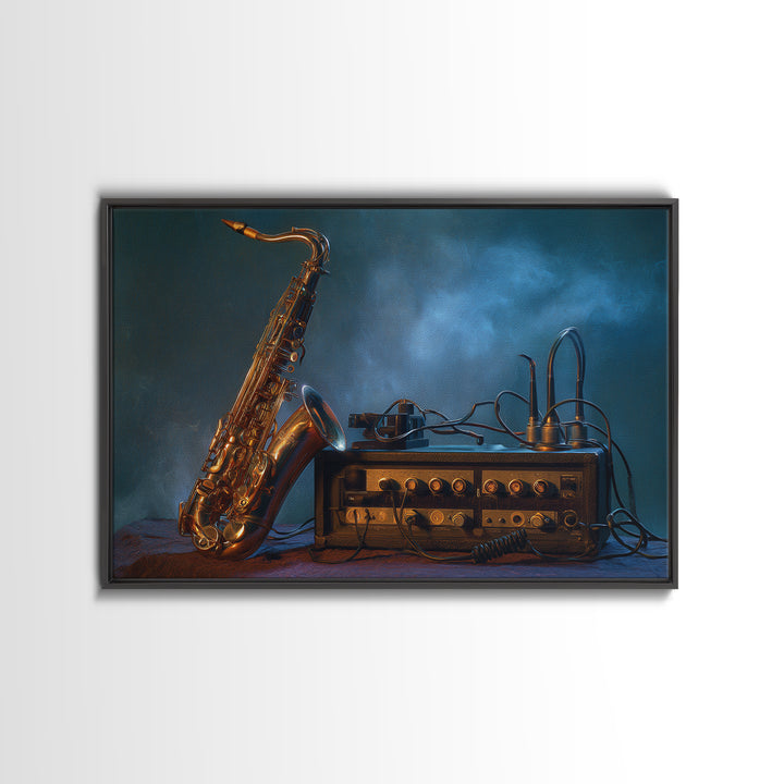 Jazz Saxophone with Smoky Blue Background Canvas Print, Music Studio Art, Painting from Photo, Studio Decor, Fine Art, Rhythm, MSA-3x2-54