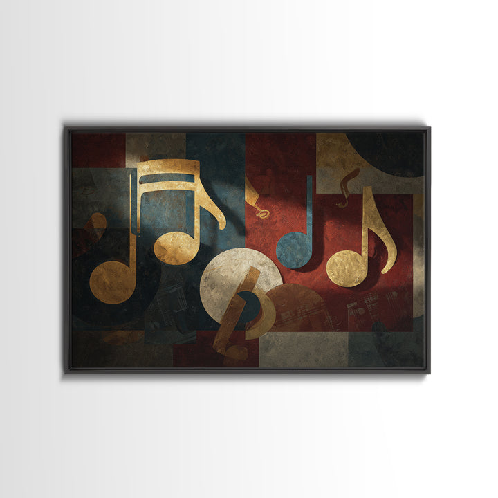 Musical Notes as Abstract Floating Shapes Without Framed Canvas Print, Music Studio Art, Gallery Decor, Studio Decor, Rhythm, MSA-3x2-64