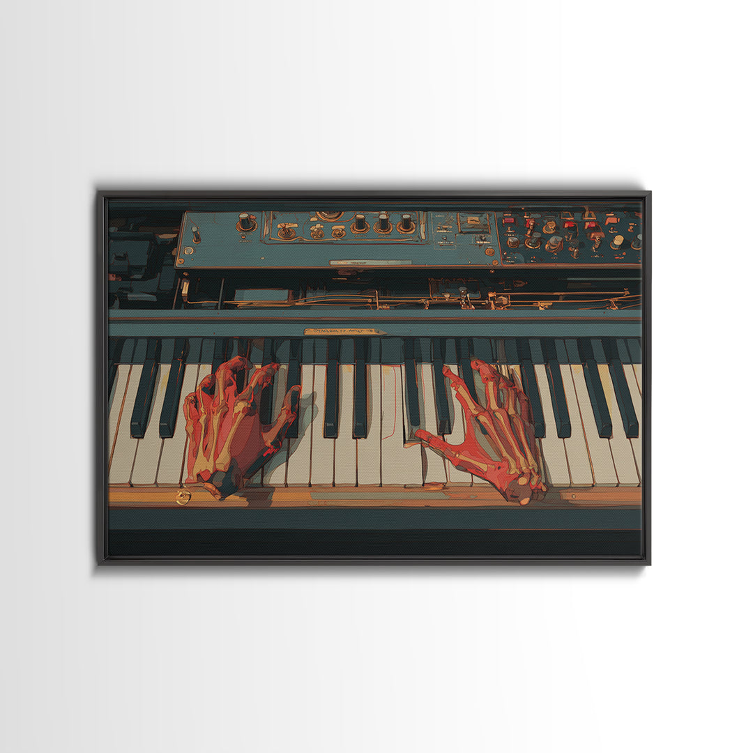 Piano Keys with Hands in Cinematic Shadow Framed Canvas Print, Music Studio Art, Teen Room Decor, Studio Decor, Rhythm, MSA-3x2-81