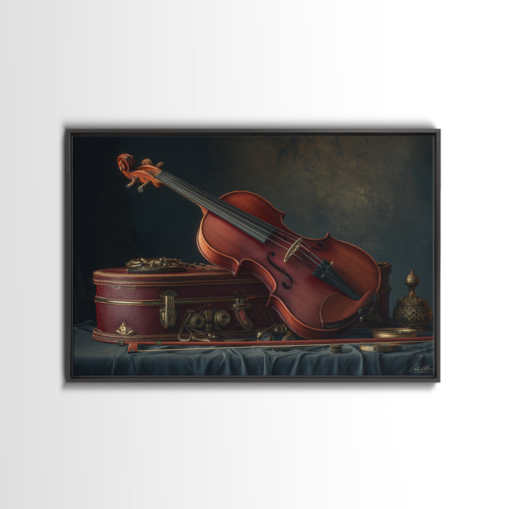 Violin and Bow Framed Canvas Print, Music Studio Art, Luxury Decor, Studio Decor, Rhythm, Art Commission, Digital Wall Art, MSA-3x2-92