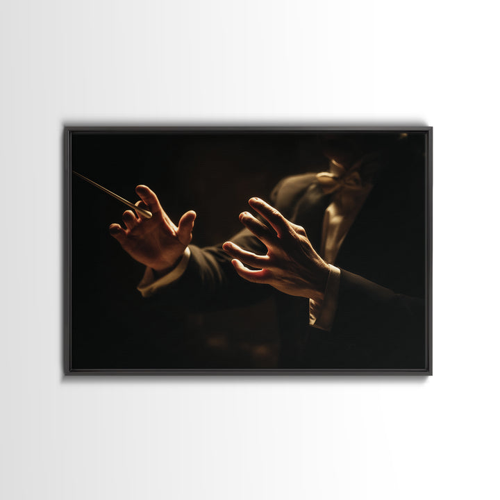 Orchestra Conductor Hands Framed Canvas Print, Music Studio Art, Art Print, Studio Decor, Fine Art, Rhythm, Digital Wall Art, MSA-3x2-96