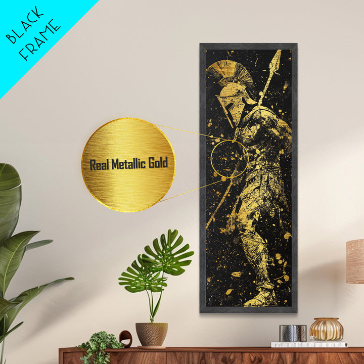 Spartan Warrior Ready For Battle, Metallic Gold Wall Art, Metal Print, Wood Framed Metal Art, Roman Inspired Decor