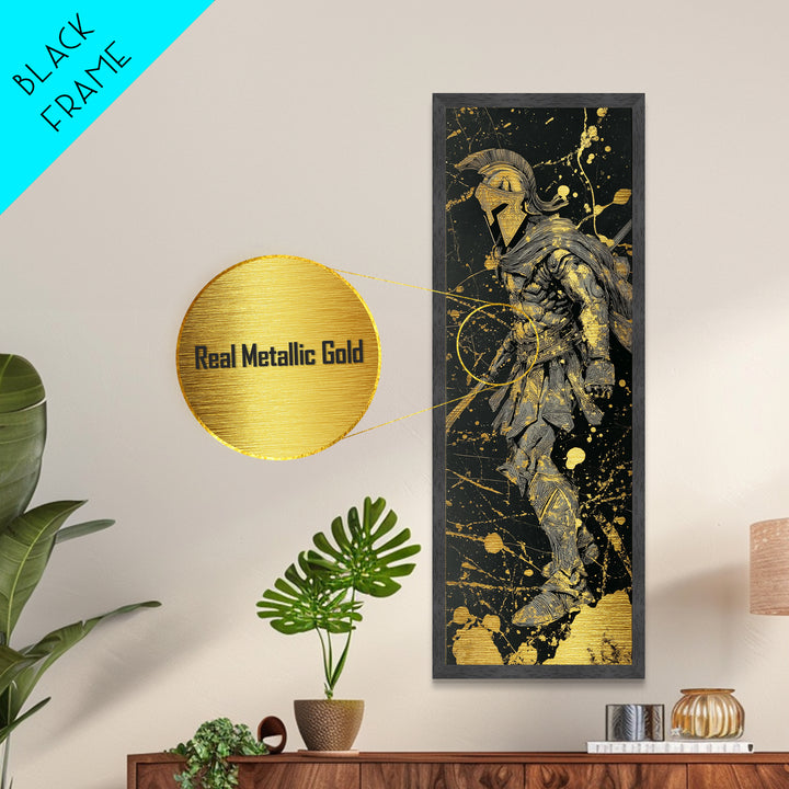 Greek Spartan Warrior In Armor, Metallic Gold Metal Print, Ancient Warrior Wall Art, Real Wood Frame Home Decor