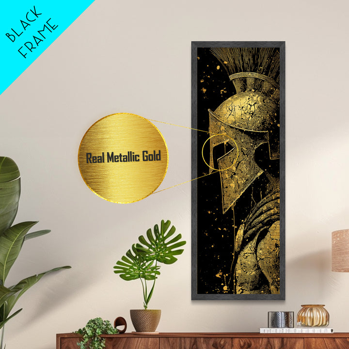 Spartan Helmet Close Up Artwork, Metallic Gold Metal Print, Ancient Greek Warrior Wall Art, Real Wood Frame Decor