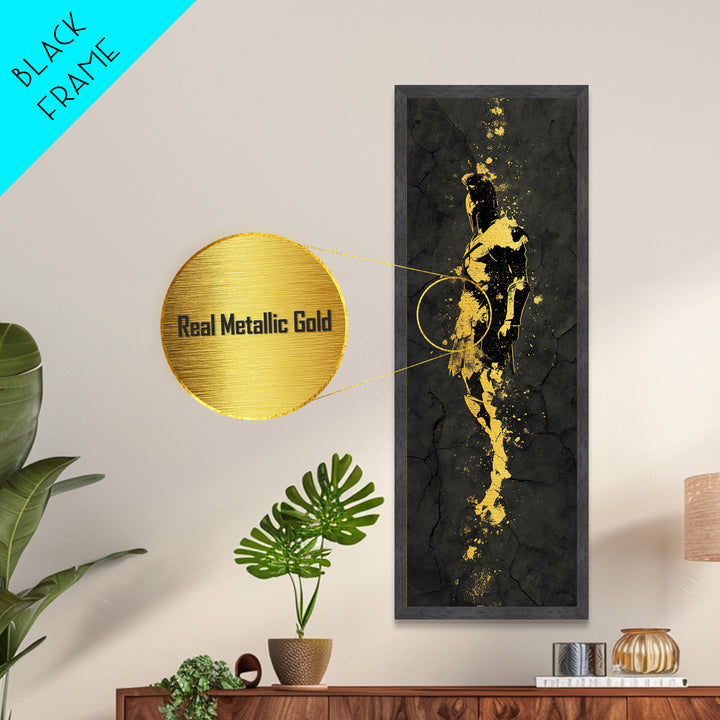 Greek Spartan Warrior Silhouette, Metallic Gold Metal Print, Ancient Warrior Helmet Wall Art, Real Wood Frame Decor