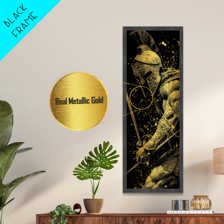 Spartan Warrior With Sword, Metallic Gold Metal Print, Greek Mythology Wall Art, Real Wood Frame Decor, Ancient Battle Artwork
