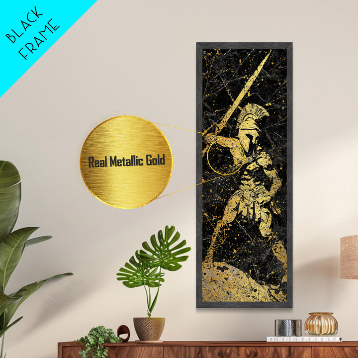 Greek Hoplite With Spear, Metallic Gold Art, Spartan Warrior Wall Decor, Real Wood Frame Metal Print, Historical Military Artwork