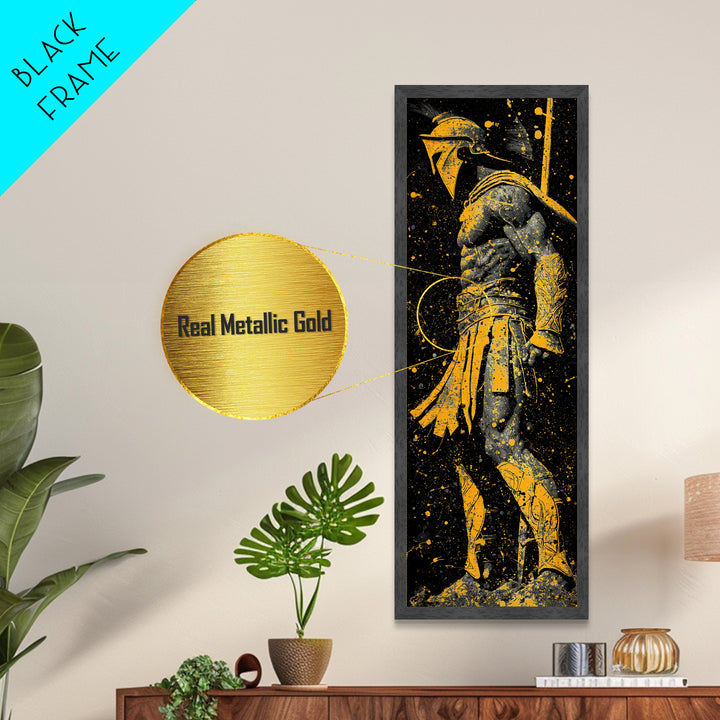 Spartan Side Profile, Metallic Gold Metal Print, Ancient Greek Helmet Art, Real Wood Frame Wall Decor, Classic Warrior Artwork