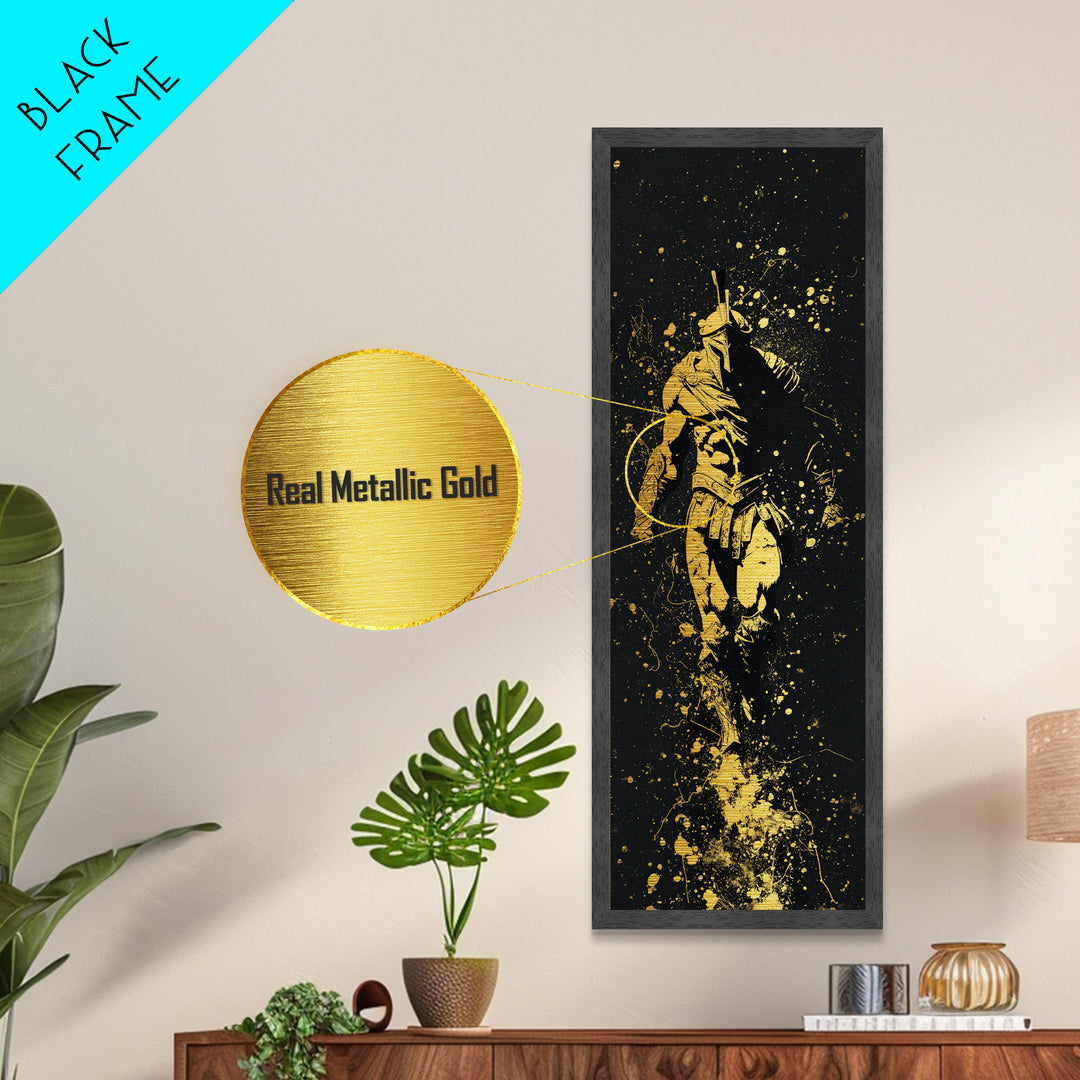 Spartan Marching Forward, Metallic Gold Metal Print, Ancient Warrior Wall Art, Real Wood Frame Decor, Classical Greek Soldier Artwork