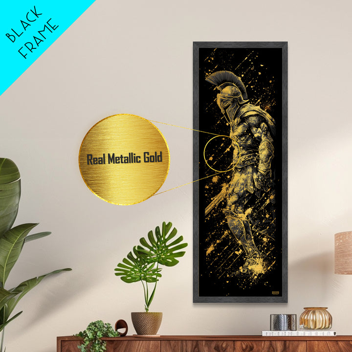 Spartan Soldier With Shield Metallic Gold Metal Print, Ancient Greek Warrior Wall Art, Real Wood Frame, Gold Gladiator Decor