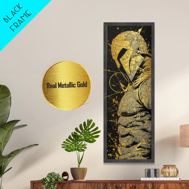 Ancient Spartan Warrior Metallic Gold Metal Print, Greek Hoplite Wall Art, Real Wood Frame, Gold Gladiator Inspired Home Decor