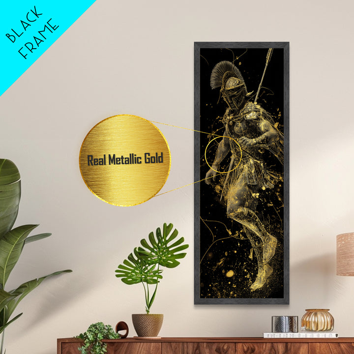 Spartan Helmet Warrior Metallic Gold Art, Ancient Greek Soldier Wall Print, Real Wood Frame, Gold Warrior Mythology Home Decor