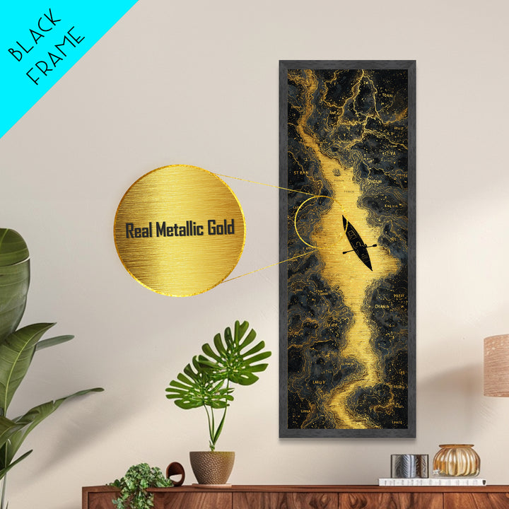 Rowing A Boat Through Hades The Underworld, Metallic Gold Wall Art, Metal Print, Metal Art, Man Cave Decor, Office Decor, Gift For Him