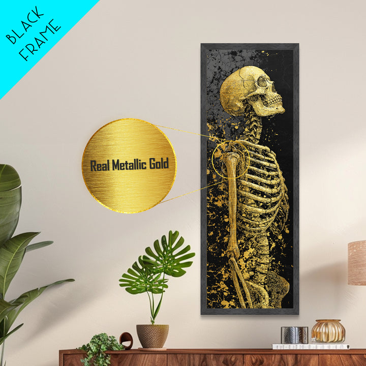 Skeleton Warrior Metallic Gold Metal Print, Gothic Anatomy Wall Art, Real Wood Frame, Gold Skeleton Decor For Dark Home Aesthetic