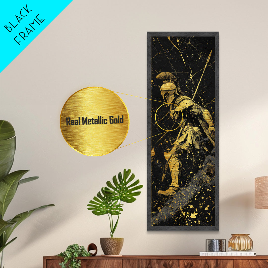 Black and Gold Spartan Soldier, Framed Wall Art, Metallic Gold, Metal Gold Wall Art, Wood Frame Art, Man Cave Wall Art, Gift For Him