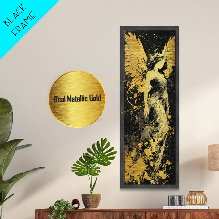Metallic Gold Art, Eos Winged Goddess Print, Mythology Angelic Wall Decor, Real Wood Frame Greek Artwork