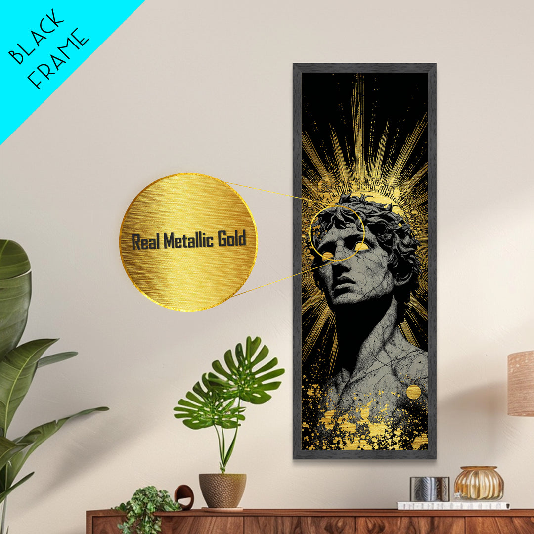 Helios Greek God Metallic Gold Metal Print, Sun God Mythology Art, Radiant Ancient Decor, Real Wood Framed Gold Print