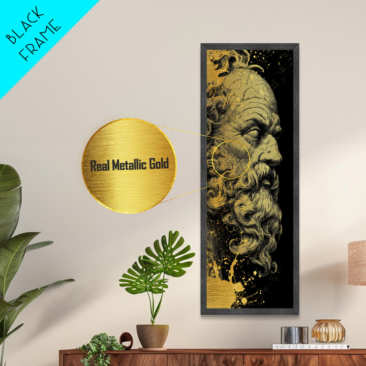 Socrates Metallic Gold Metal Print, Greek Philosopher Wall Art, Ancient Wisdom Decor, Real Wood Framed Gold Artwork