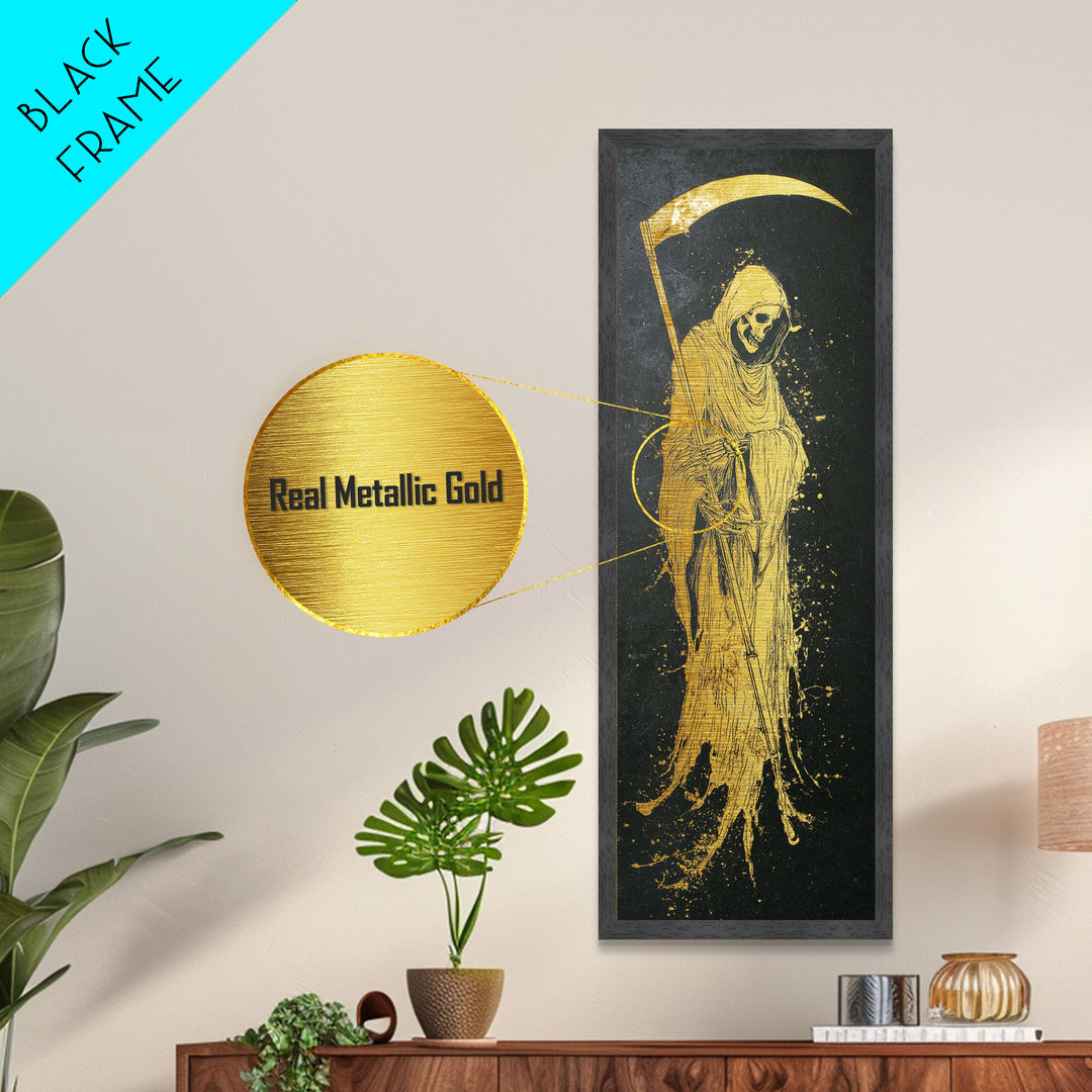 Thanatos Metallic Gold Art, Greek God Of Death Metal Print, Underworld Wall Decor, Real Wood Framed Mythology Artwork