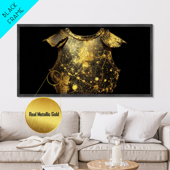 Golden Armor Breastplate, Metallic Gold Metal Print, Real Wood Frame, Medieval Warrior Decor, Historical Art Print