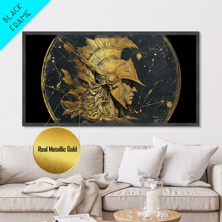 Ancient Warrior Profile Sculpture, Greek Helmet And Feathers, Metallic Gold Art, Classical Relief Wall Decor, Heroic Figure Artwork