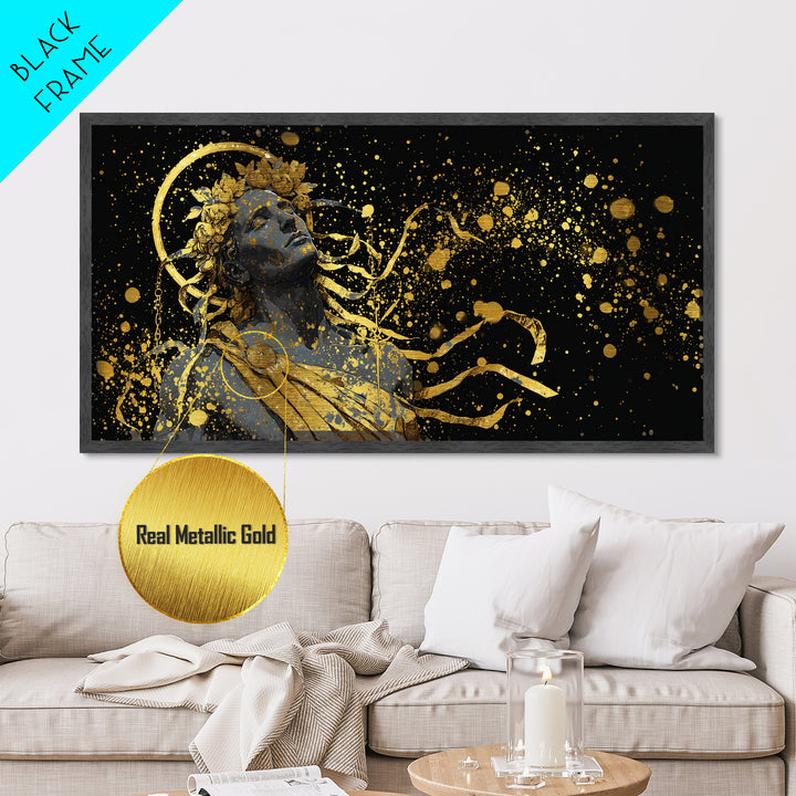 Apollo God Of Music And Light, Metallic Gold Art, Radiant Greek Mythology Wall Decor, Classical Fine Art Design For Elegant Interiors