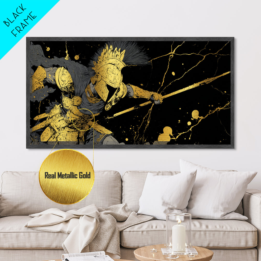 Ares God Of War In Battle Armor, Metallic Gold Metal Print, Fierce Greek Mythology Wall Art, Bold Classical Warrior Home Decor