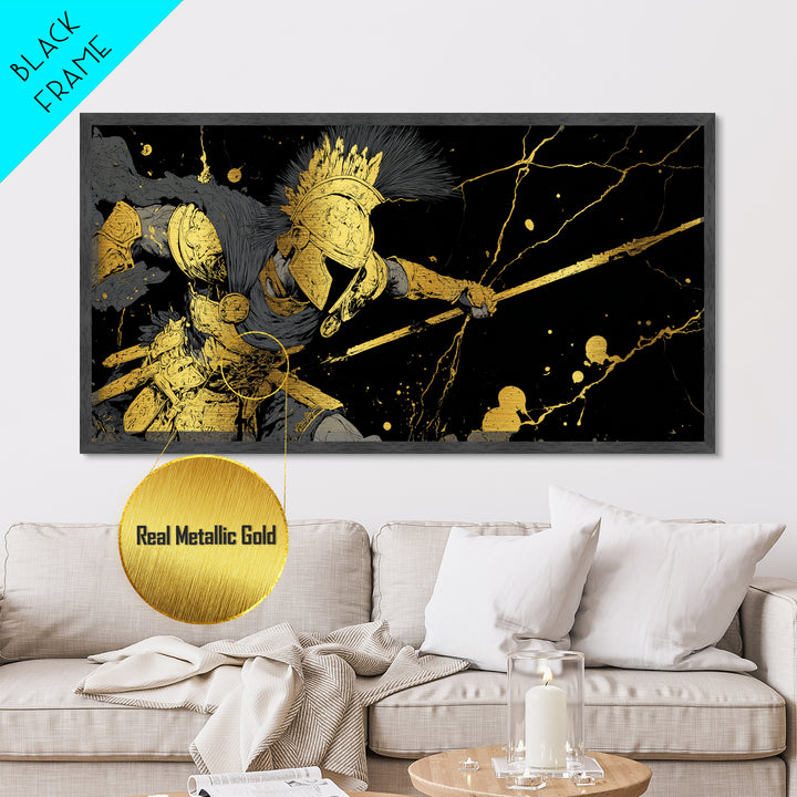 Ares God Of War In Battle Armor, Metallic Gold Metal Print, Fierce Greek Mythology Wall Art, Bold Classical Warrior Home Decor