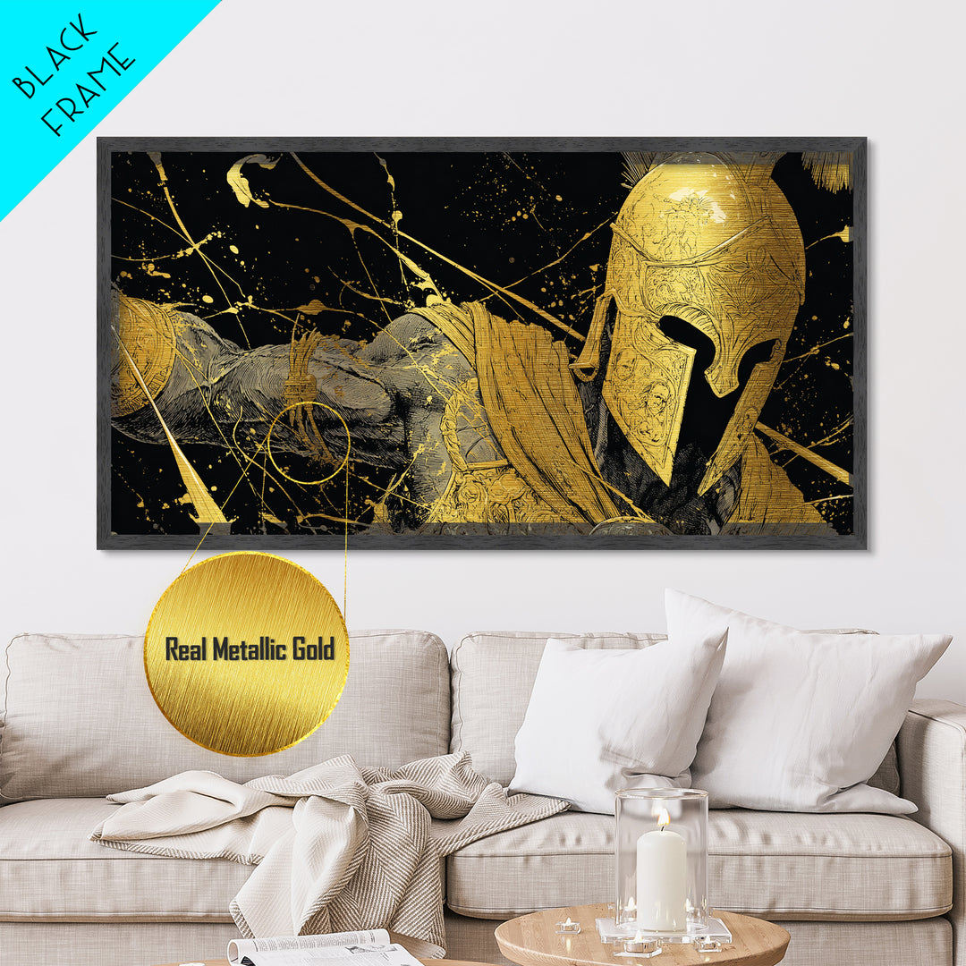 Ares Greek God In Golden Armor, Metallic Gold Metal Print, Powerful Mythology Wall Art, Bold Classical Greek Warrior Home Decor