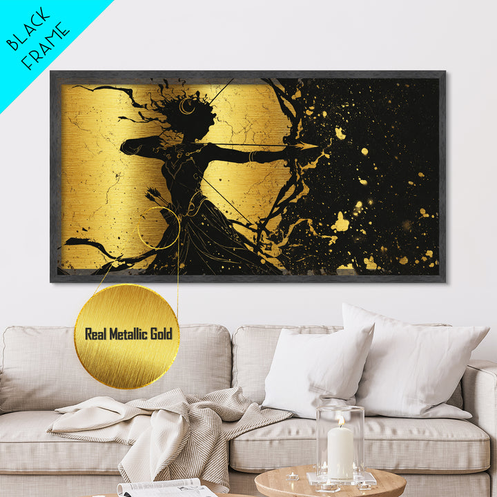 Artemis Goddess Of The Hunt And Moon, Metallic Gold Art, Elegant Greek Mythology Wall Decor, Celestial Classical Home Accent