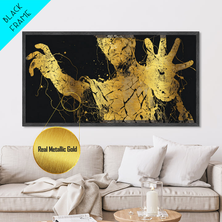 Metallic Gold Art, Colossus Greek Titan, Mythological Warrior Wall Decor, Black and Gold Metal Print, Ancient Greece Home Accent