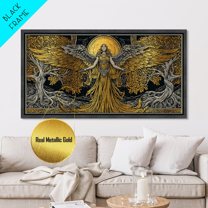 Metallic Gold Metal Print, Eos Goddess of Dawn, Greek Mythology Wall Art, Sunrise Personification Scene, Black and Gold Luxury Decor