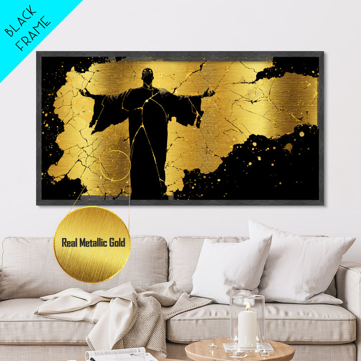 Erebus Metallic Gold Metal Print, Greek God Wall Art, Dark Mythology Decor, Real Wood Frame, Luxury Metal Wall Hanging, Gift For Him