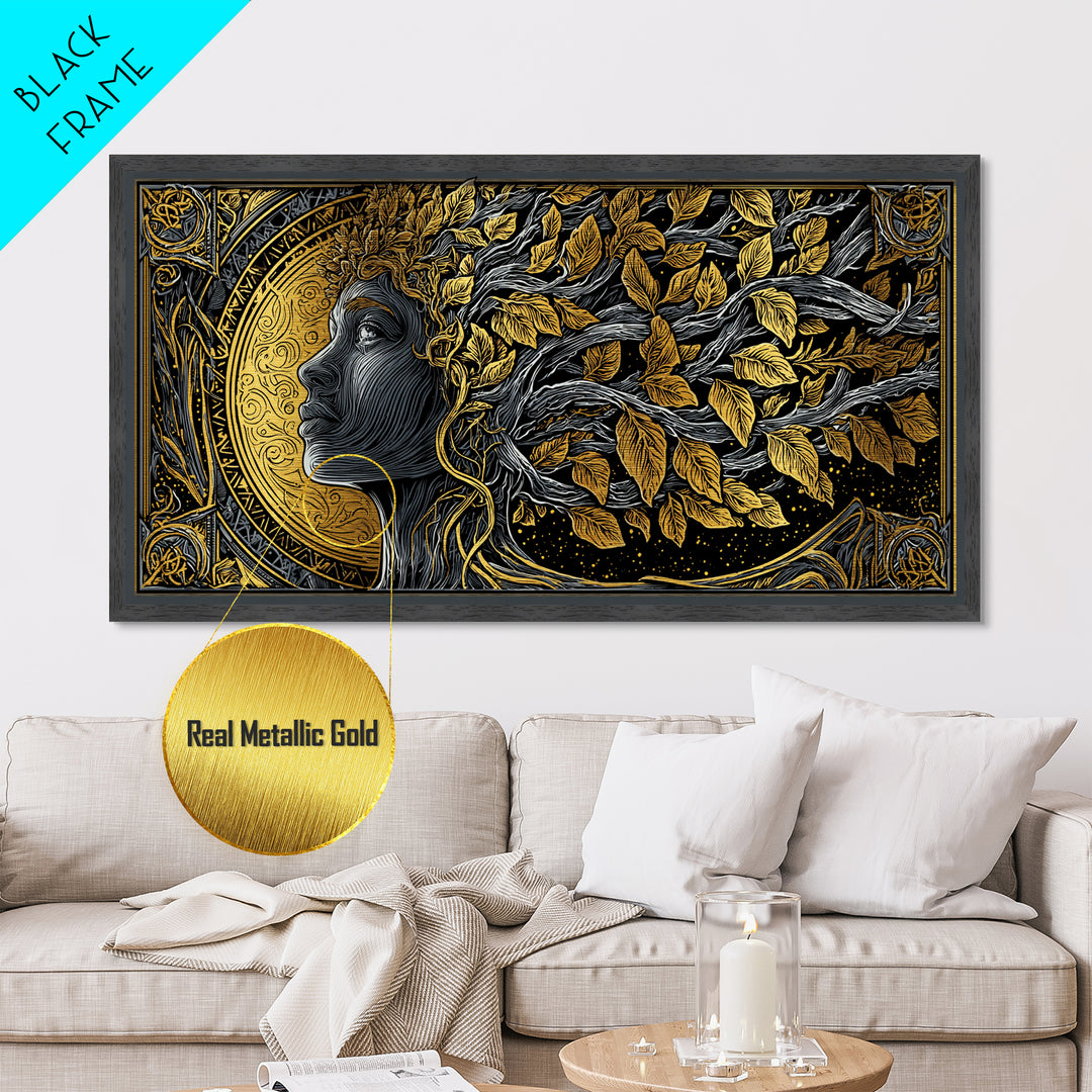 Eurydice Metallic Gold Art, Greek Mythology Metal Print, Elegant Goddess Wall Decor, Real Wood Frame, Luxury Metal Artwork For Home