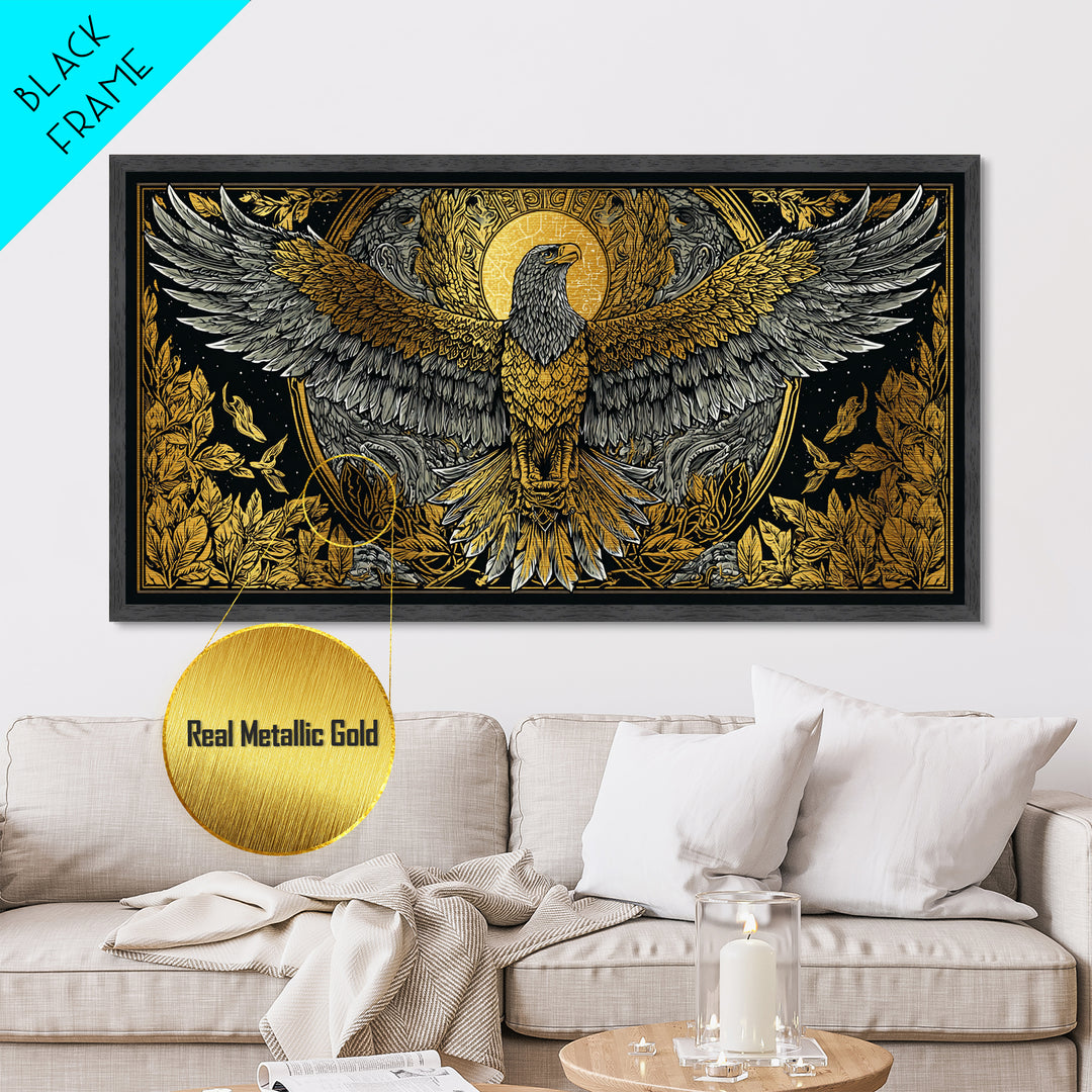 Ganymede Metallic Gold Art, Greek Mythology Metal Print, Eagle God Wall Decor, Real Wood Frame, Luxury Metal Artwork For Home Or Office