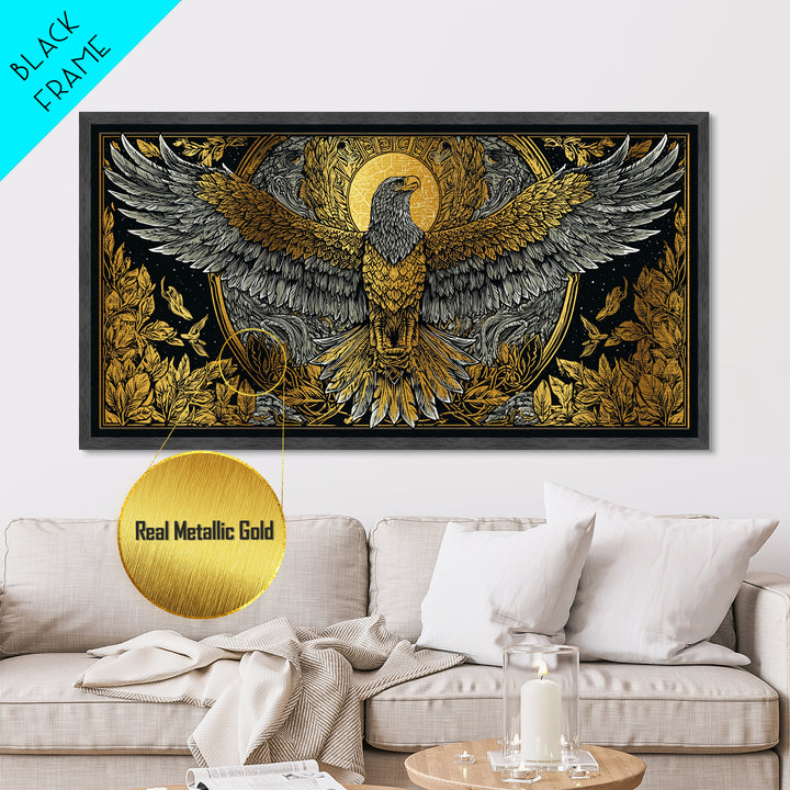Ganymede Metallic Gold Art, Greek Mythology Metal Print, Eagle God Wall Decor, Real Wood Frame, Luxury Metal Artwork For Home Or Office