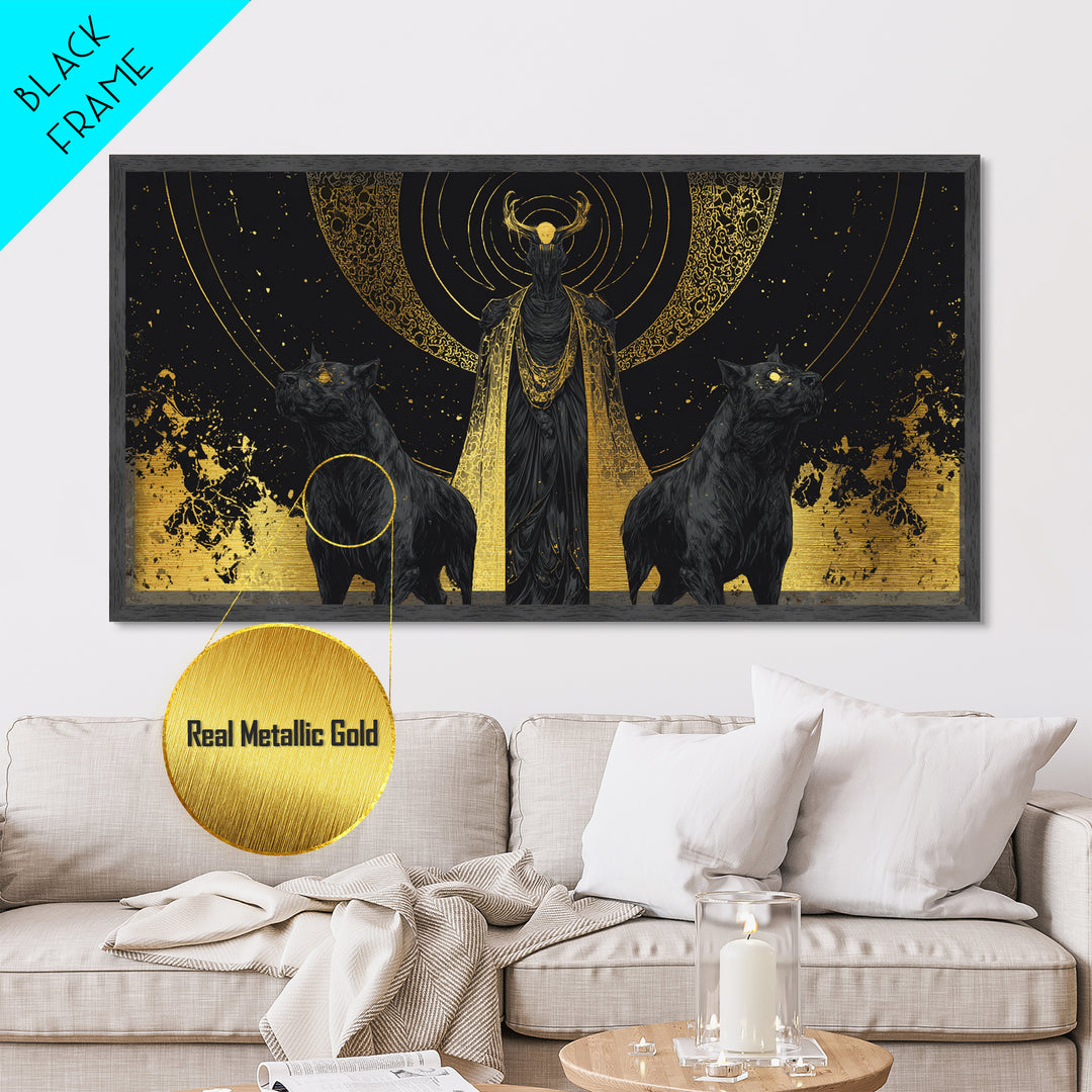 Hades Metallic Gold Art, Mythology God Of The Dead Wall Decor, Greek God Metal Print, Real Wood Frame, Luxury Dark Gothic Wall Artwork
