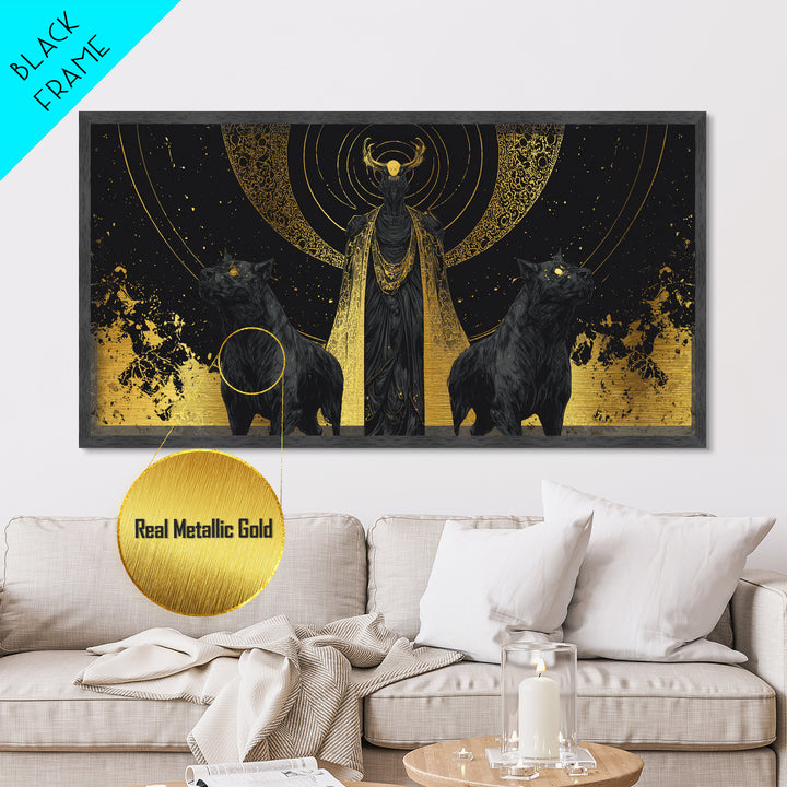 Hades Metallic Gold Art, Mythology God Of The Dead Wall Decor, Greek God Metal Print, Real Wood Frame, Luxury Dark Gothic Wall Artwork
