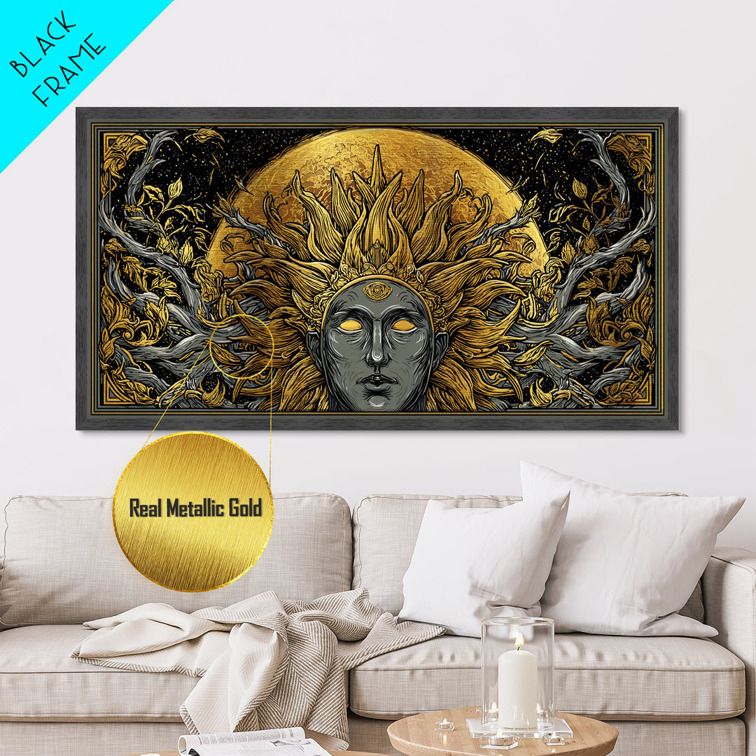 Helios Metallic Gold Metal Print, Greek God Wall Art, Mythology Decor, Luxury Gold Artwork, Real Wood Frame Home Decor