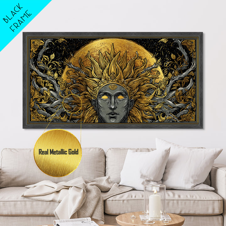 Helios Metallic Gold Metal Print, Greek God Wall Art, Mythology Decor, Luxury Gold Artwork, Real Wood Frame Home Decor